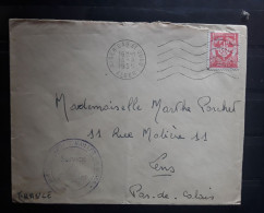 Algérie Lettre FM Guerre ALGER BAB EL OUED, Yvert No 12, Cachet Vaguemestre HOPITAL MAILLOT,1955 > LENS Pas De Calais - Guerre D'Algérie