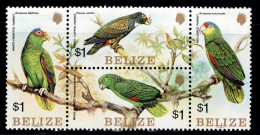 Belize 1984, Parrot: Bright Red Macaw (Ara Macao), Bald Parrot (Pionus Senilis), Etc., MiNr. 770-773 - Perroquets & Tropicaux