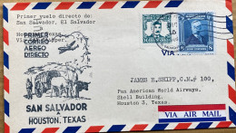 EL-SALVADOR - USA-1946, FIRST FLIGHT COVER, SAN- SALVADOR- HOUSTON, ILLUSTRATE, OX CART, AEROPLANE, GEN J.J. CANAS, ALBE - El Salvador