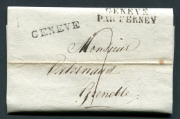 RC 25178 SUISSE 1818 MARQUE D'ENTRÉE GENEVE PAR FERNEY SUR LETTRE AVEC CORRESPONDANCE POUR GRENOBLE - Marques D'entrées