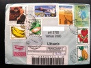 Cover Sent From Brazil To Lithuania, 1999, REGISTERED, Plants Fruits Morango, Banana, Curitiba, Plane Globus Map, Gomes, - Storia Postale