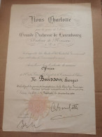 Diplôme Officier Couronne Et Chêne, Signé Par La Grand-Duchesse Charlotte, Fischbach 1926 Avec Sceau - Cartas & Documentos