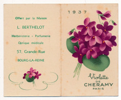 Ancienne Carte Parfumée Publicitaire Calendrier 1937 VIOLETTE DE CHERAMY Paris Parfum Perfume Card - Antiguas (hasta 1960)