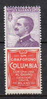 1924 Regno Pubblicitario Timbrato N. 11 COLUMBIA 50 Cent Integro MNH** - Reklame