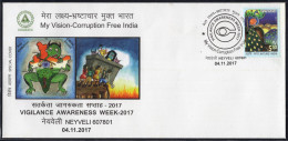 India, 2017, Special Cover, Vigilance Awareness Week - 2017, Neyveli, Corruption Free India, Eye, Inde, Indien, C23 - Brieven En Documenten