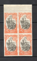 COTE DES SOMALIS  N° 66  NON DENTELE BLOC DE 4 TIMBRES  NEUF SANS CHARNIERE COTE 720.00€  GUERRIERS - Unused Stamps