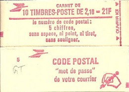 CARNET 2319-C 1a Liberté De Delacroix "CODE POSTAL" Conf. 6 Fermé Bas Prix Parfait état RARE - Modern : 1959-...