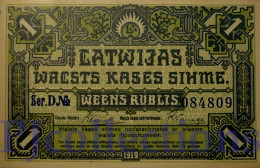 LATVIA 1 RUBLIS 1919 PICK 2a UNC RARE - Latvia