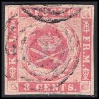 Danish West Indies 1866 3c Carmine-rose 4 Margins Very Fine Used. - Danimarca (Antille)