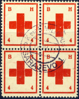 BOSNIE-HERZÉGOVINE Bloc De 4xVignettes Croix Rouge / Red Cross Stamps - Oblitération Postale/Postal Cancel SARAJEVO 1917 - Croix-Rouge