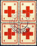 BOSNIE-HERZÉGOVINE Bloc De 4xVignettes Croix Rouge / Red Cross Stamps - Oblitération Postale/Postal Cancel SARAJEVO 1917 - Red Cross