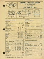 052 - FICHE TECHNIQUE COMPLETE DES CARACTERISTIQUES ET  REGLAGES - OPEL CORSA A - 1000 - Voitures