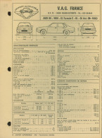 069 - FICHE TECHNIQUE COMPLETE DES CARACTERISTIQUES ET  REGLAGES - AUDI 80 - 1600 CL Formule E-GL Aut. Mle 1982 - Voitures