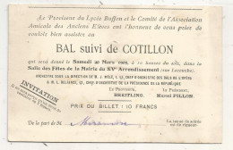 Invitation Par Le Proviseur Du Lycée BUFFON, BAL Suivi De Cotillon , 1909, Mairie Du XVe Arrondissement, Paris - Unclassified
