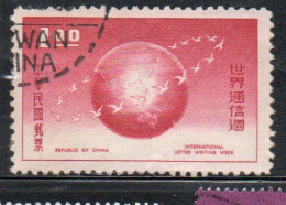 CHINA REPUBLIC CINA TAIWAN FORMOSA 1959 INTERNATIONAL LETTER WRITING WEEK 1$ USED USATO OBLITERE' - Gebraucht