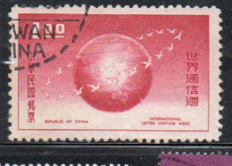 CHINA REPUBLIC CINA TAIWAN FORMOSA 1959 INTERNATIONAL LETTER WRITING WEEK 1$ USED USATO OBLITERE' - Used Stamps