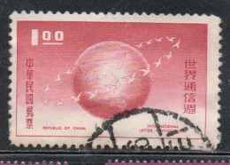 CHINA REPUBLIC CINA TAIWAN FORMOSA 1959 INTERNATIONAL LETTER WRITING WEEK 1$ USED USATO OBLITERE' - Gebraucht