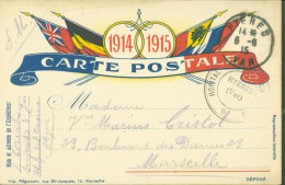 Guerre 14 FM Carte Franchise Militaire Drapeaux Belgique Angleterre Russie Serbie France Alliés 1914 1915 Hôpital Hyères - Guerra Del 1914-18