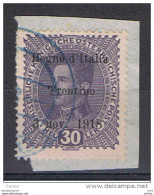 TRENTO  &  TRIESTE:  1918  SOPRASTAMPATO  -  30 H. VIOLETTO  GRIGIO  SU  FRAMMENTO  -  SASS. 9 - Trentino & Triest