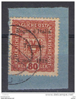 TRENTO  &  TRIESTE:  1918  SOPRASTAMPATO  -  80 H. BRUNO  ROSSO  SU  FRAMMENTO  -  SASS. 13 - Trentino & Triest