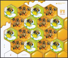 South Korea KPCC3001-2 Daily Life Of Honey Bees, Honey Bee, Flower, Abeille, Fleur, Full Sheet - Abeilles