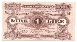 1 LIRA BUONO ACQUISTO CASSA RISPARMIO E PREVIDENZA TORINO 1893-1894 QFDS - Altri & Non Classificati