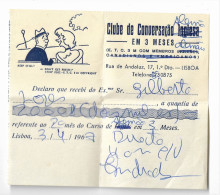 Clube De Conversação Inglesa/alemão Em 3 Meses Lisboa Lisbon Portugal 1967 Vintage Language School Bill Invoice - Portogallo