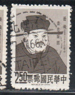 CHINA REPUBLIC CINA TAIWAN FORMOSA 1965 1966  YUEH FEI FAMOUS CHINESE MEN 2.50$ USED USATO OBLITERE' - Used Stamps