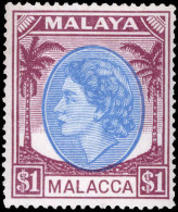 Malacca 1954 $1 Blue & Purple Lightly Mounted Mint. - Malacca