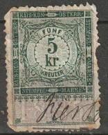 Österreich, Fiskalmarke  Stempelmarke Revenue, Fiscal, Tax 1885 5 Kreuzer  - Fiscaux