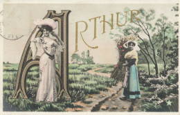 ARTHUR * Carte Photo Art Nouveau 1905 * Alphabet Prénom Name Arthur - Nombres