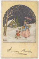 Cpa Signée Petersen - Bonne Année, Neige - Petersen, Hannes