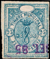 Sevilla - Viñetas - S/Cat * - 1875 - "Timbre Municipal 25 Cts." Azul Tipo VII - Vignettes De Fantaisie