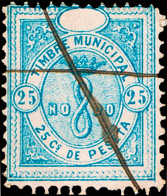Sevilla - Viñetas - S/Cat O - 1877 - "Timbre Municipal 25 Cts." Azul Tipo V -Dentado 12 1/2 -Líneas Del Fondo Mas Anchas - Vignettes De Fantaisie