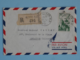 BU16 ALGERIE FRANCE BELLE  LETTRE RECOM.  1950 PAR AVION  ALGER  A ARCACHON FRANCE +PA 50F +++ AFF.  PLAISANT ++ - Airmail