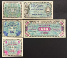 GERMANIA GERMANY ALLIED OCCUPATION WW2 1/2 + 1 + 5 + 10 + 100 MARK 1944  LOTTO 4589 - Other & Unclassified