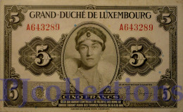 LUXEMBOURG 5 FRANCS 1944 PICK 43b VF - Lussemburgo