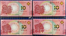 BNU/ BOC 2022-23 - YEAR OF THE TIGER & RABBIT 10 PATACAS X 4 PIECES - UNC (NOTE: RAMDOM SERIAL NUMBER - Macao