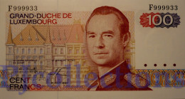 LUXEMBOURG 100 FRANCS 1980 PICK 57a UNC GOOD SERIAL NUMBER "F999933" - Luxemburg