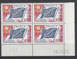 CD 47 FRANCE 1975 TIMBRE SERVICE CONSEIL DE L EUROPE DRAPEAU TYPE 1958 1959  COIN DATE 47 : 15 / 10 / 75 - Service