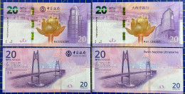 2019 BOC/BANK OF CHINA + BNU BANCO NACIONAL ULTRAMARINO COMMEMORATIVE, 20 PATACAS UNC - Macau