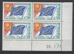 CD 33 FRANCE 1971 TIMBRE SERVICE CONSEIL DE L EUROPE DRAPEAU TYPE 1958 1959  COIN DATE 33 : 20 / 1 / 71 - Officials