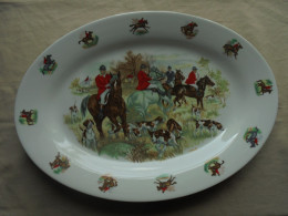 Ancien - Grand Plat De Service Ovale POLCA B 717 Scène De Chasse à Cour - Andere & Zonder Classificatie