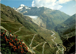 Gletsch Mit Furka- Und Grimselpasstrasse, Rhonegletscher Und Galenstock (4071) * 24. 7. 1989 - Lens