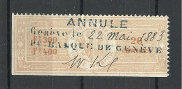 SCHWEIZ Switzerland O 1883 Canton De Genève Timbre Estampillé Revenue Tax Steuermarke - Fiscaux