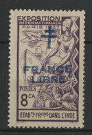 INDE N° 183 Cote 9 € Neuf * (MH) Surchargé FRANCE LIBRE En Bleu Sur 8 Ca Violet. TB - Ongebruikt