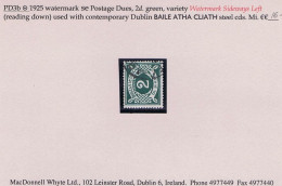 Ireland P Due 1925 Watermark SE 2d Green Variety "Watermark Sideways Reading Down" Fresh Used With Neat Dublin Cds - Portomarken