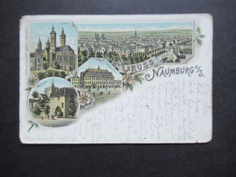 PK 1896 Litho Mehrbildkarte Gruss Aus Naumburg An Der Saale Marienthor, Dom Und Rathhaus Verlag Oscar Cohn Halberstadt - Gruss Aus.../ Grüsse Aus...