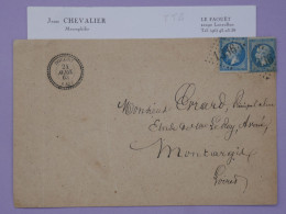 BU17  FRANCE  BELLE  LETTRE RR  1863 DOUCHY  A  MONTARGIS  +2X N°22++C. PERLé+++ AFF .PLAISANT++ - 1862 Napoléon III