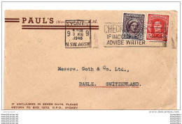 101 - 59 - Enveloppe Envoyée De Sydney En Suisse 1946 - Cartas & Documentos